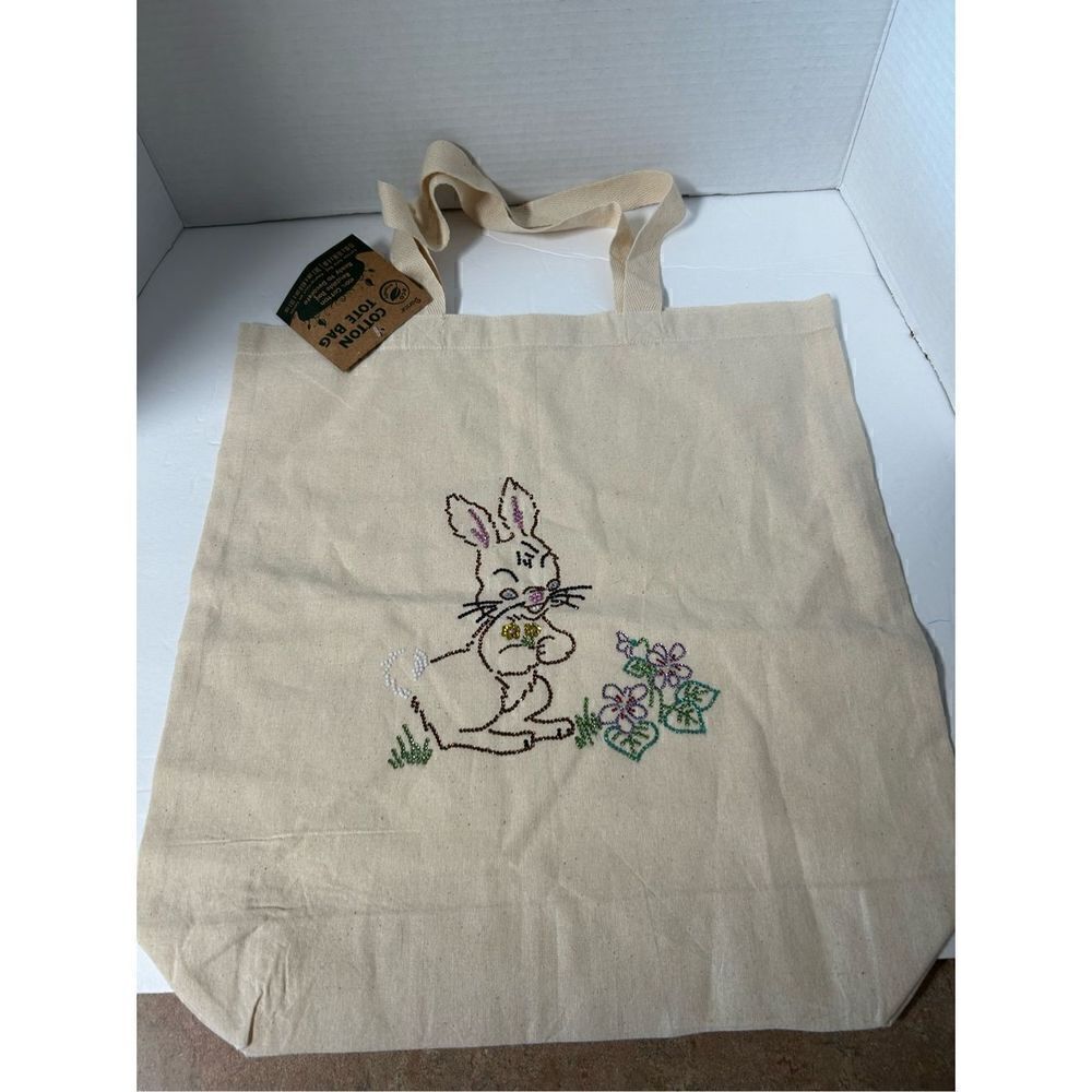 Cotton Tote bag-Spring Bunny-with rhinestones